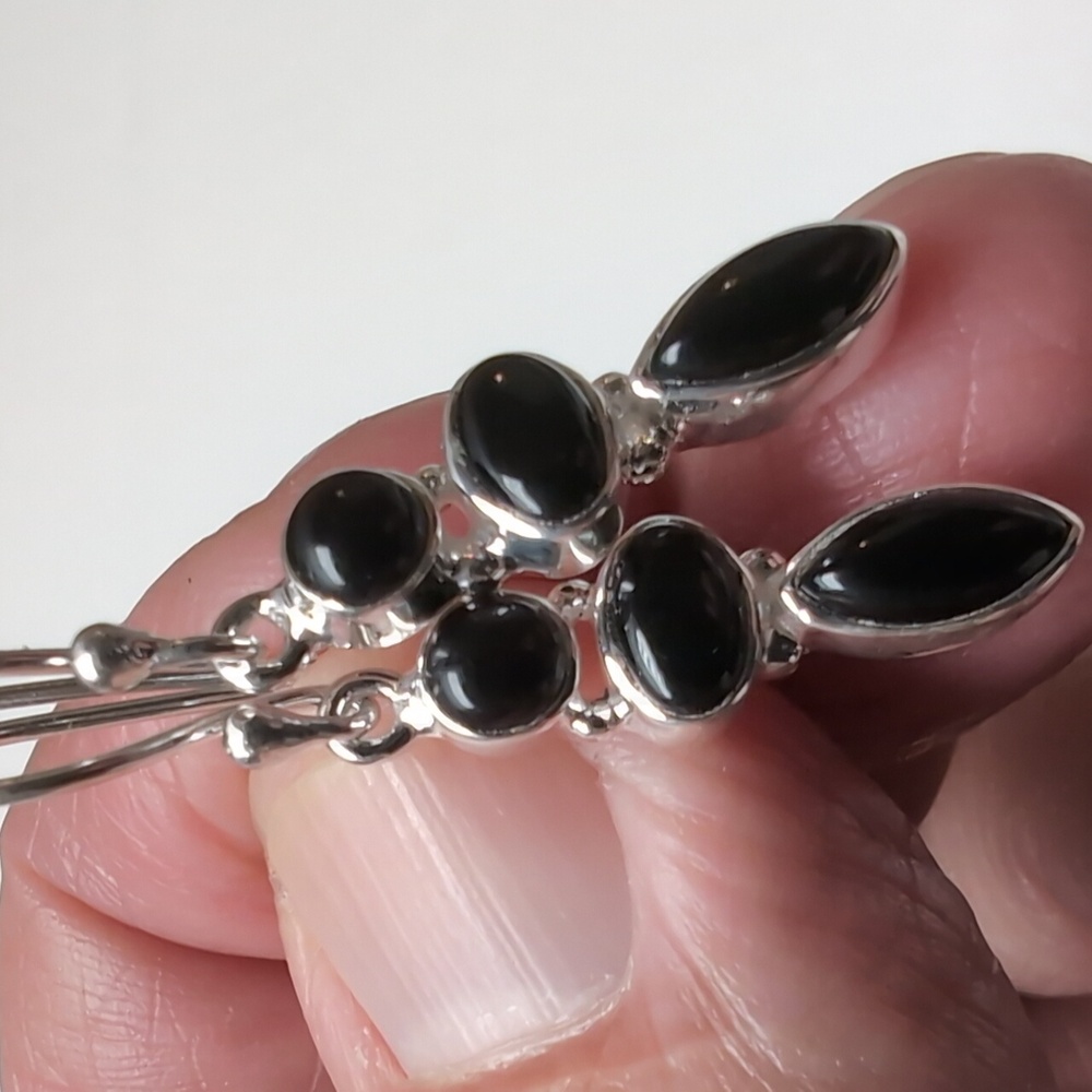 🆕 BLACK ONYX 🖤🖤🖤EARRINGS SOLID STERLING SILVER 925